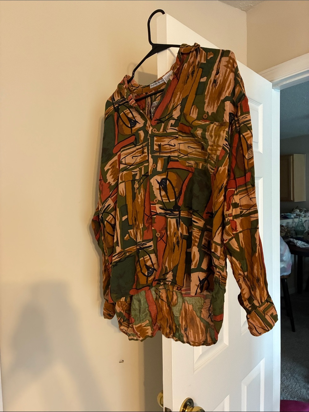Women's Abstract Print Button-Down Shirt - Olive Multi